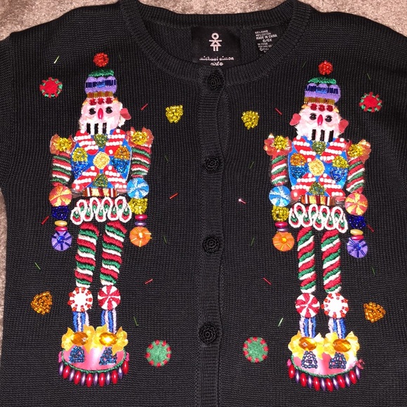 Vintage Michael Simon Girl Christmas Holiday Nutcracker beaded sweater - Picture 6 of 7